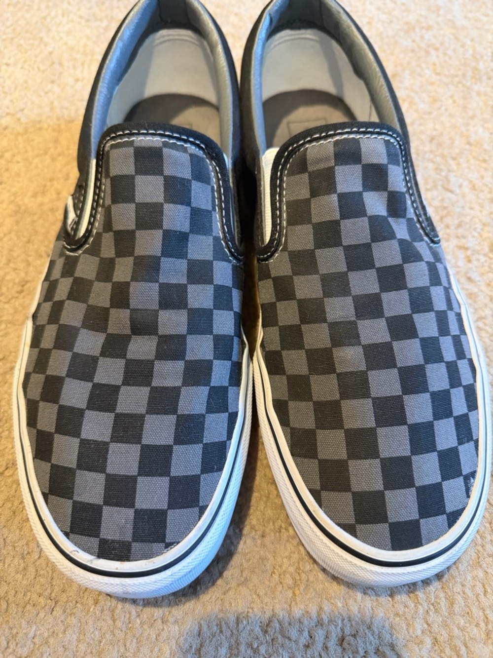 Vans Men's Gray and Black Checkered Slip-On Sneakers - Picture 2 of 9